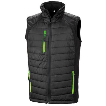 Result Genuine Recycled Black Compass Pad Softshell Gilet Black/Lime Green