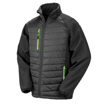Result Genuine Recycled Black Compass Padded Softshell Jacket Black/Lime Green