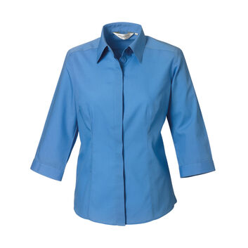 Russell Collection Ladies' 3/4 Sleeve Polycotton Easy Care Fitted Poplin Shirt Corporate Blue