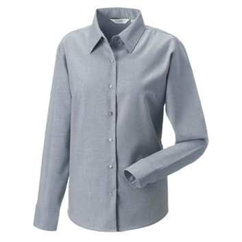 Russell Collection Ladies' Long Sleeve Easy Care Oxford Shirt Silver