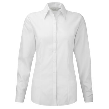 Russell Collection Ladies' Long Sleeve Herringbone Shirt White