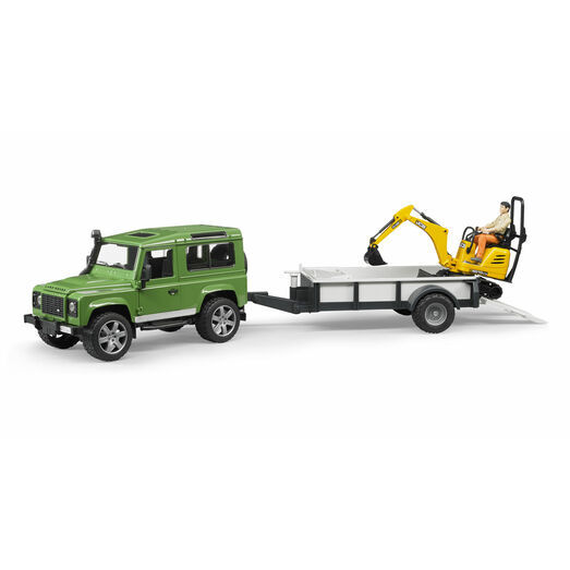 Bruder Land Rover Defender with Trailer, JCB and Construction Worker 1:16