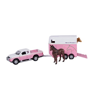 Kidsglobe Mitsubishi L200 Truck with Horse Trailer and Horses 1:32