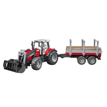 Bruder Massey Ferguson 7480 with frontloader and timber trailer 1:16