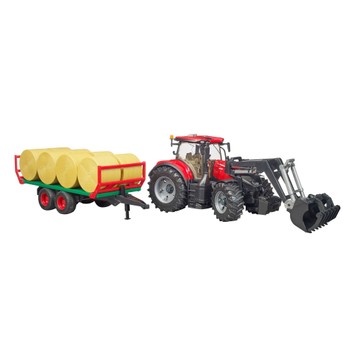 Bruder Case IH Optum 300 CVX Tractor with Front Loader and Bale Transport Trailer 1:16