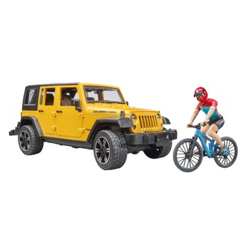 Bruder Jeep Wrangler Rubicon Unlimited with Mountain Bike and Cyclist 1:16