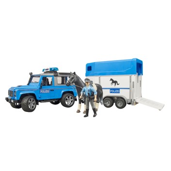 Bruder Land Rover Defender Police Vehicle, Horse Trailer, Horse + Policeman 1:16