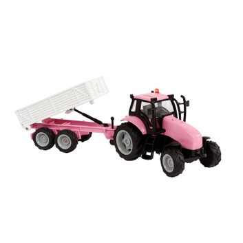 Kidsglobe Kids Globe Pink Tractor with Trailer, Light and Sound 1:32