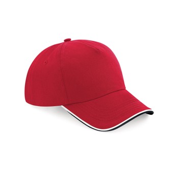 Beechfield  Authentic 5 Panel Cap - Piped Peak Classic Red/Black/White
