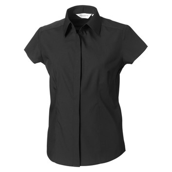 Russell Collection Ladies' Cap Sleeve Polycotton Easy Care Fitted Poplin Shirt Black