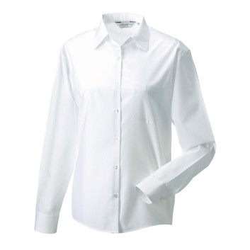 Russell Collection Ladies' Long Sleeve Polycotton Easy Care Poplin Shirt White