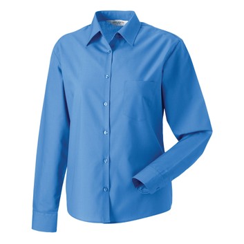 Russell Collection Ladies' Long Sleeve Polycotton Easy Care Poplin Shirt Corporate Blue