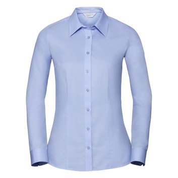 Russell Collection Ladies' Long Sleeve Tailored Coolmax® Shirt Light Blue