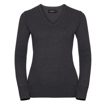 Russell Collection Ladies' V-Neck Knitted Pullover Charcoal Marl