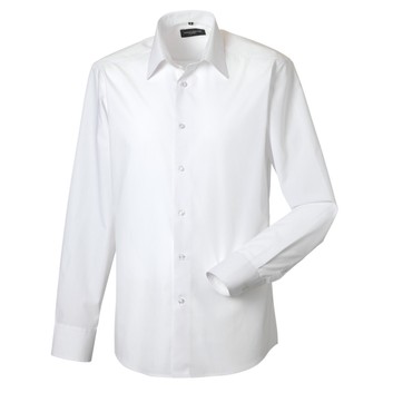 Russell Collection Men's Long Sleeve Polycotton Easy Care Tailored Poplin Shirt White