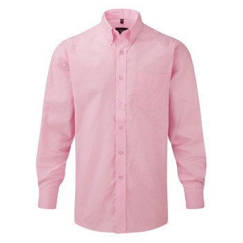 Russell Collection Men's Long Sleeve Easy Care Oxford Shirt Classic Pink