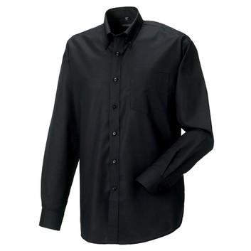Russell Collection Men's Long Sleeve Easy Care Oxford Shirt Black