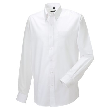Russell Collection Men's Long Sleeve Easy Care Oxford Shirt White