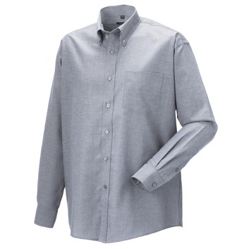 Russell Collection Men's Long Sleeve Easy Care Oxford Shirt Silver Grey