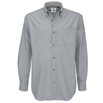 B&C Men's Oxford Long Sleeve Shirt Silver Moon