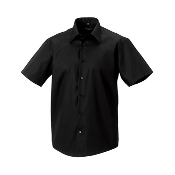 Russell Collection Men's Short Sleeve Tailored Ultimate Non-Iron Shirt Black