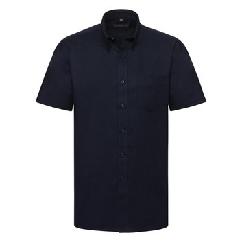 Russell Collection Men's Short Sleeve Easy Care Oxford Shirt Bright Navy