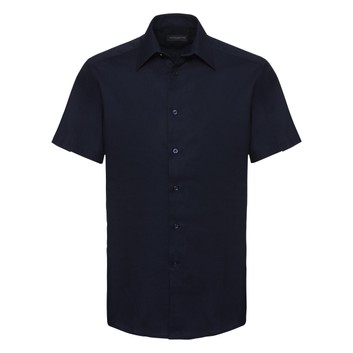 Russell Collection Men's Short Sleeve Easy Care Tailored Oxford Shirt Bright Navy