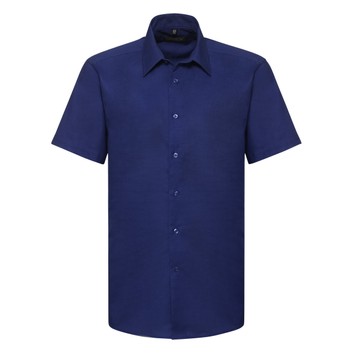 Russell Collection Men's Short Sleeve Easy Care Tailored Oxford Shirt Bright Royal