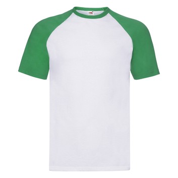Fruit Of The Loom Men's Valueweight Short Sleeve Baseball T-Shirt White/Kelly Green