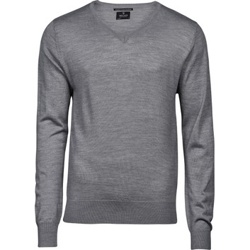 Tee Jays Men's V Neck Knitted Sweater Light Grey