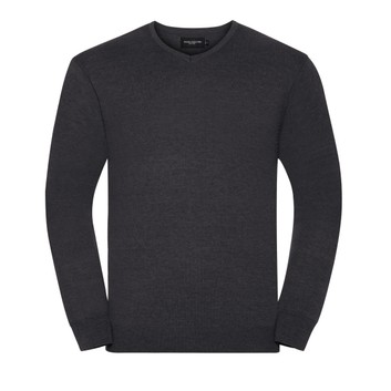 Russell Collection Men's V-Neck Knitted Pullover Charcoal Marl