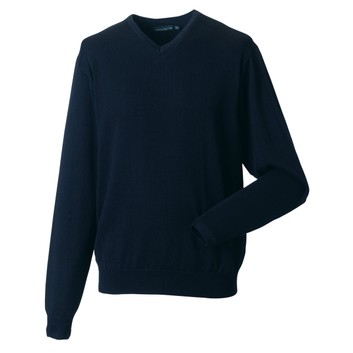 Russell Collection Men's V-Neck Knitted Pullover French Navy