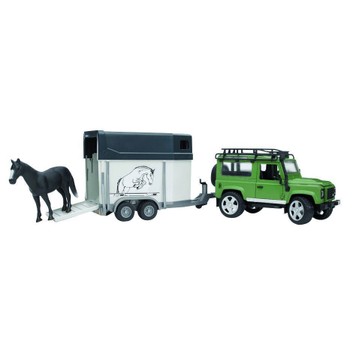 Bruder Land Rover Defender, Horse Trailer, 1 Horse 1:16