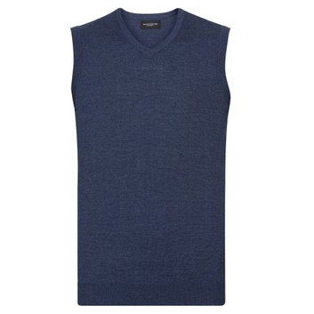 Russell Collection V-Neck Sleeveless Knitted Pullover Denim Marl