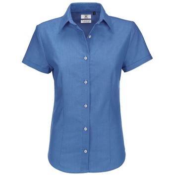 B&C Women's Oxford Short Sleeve Shirt Blue Chip
