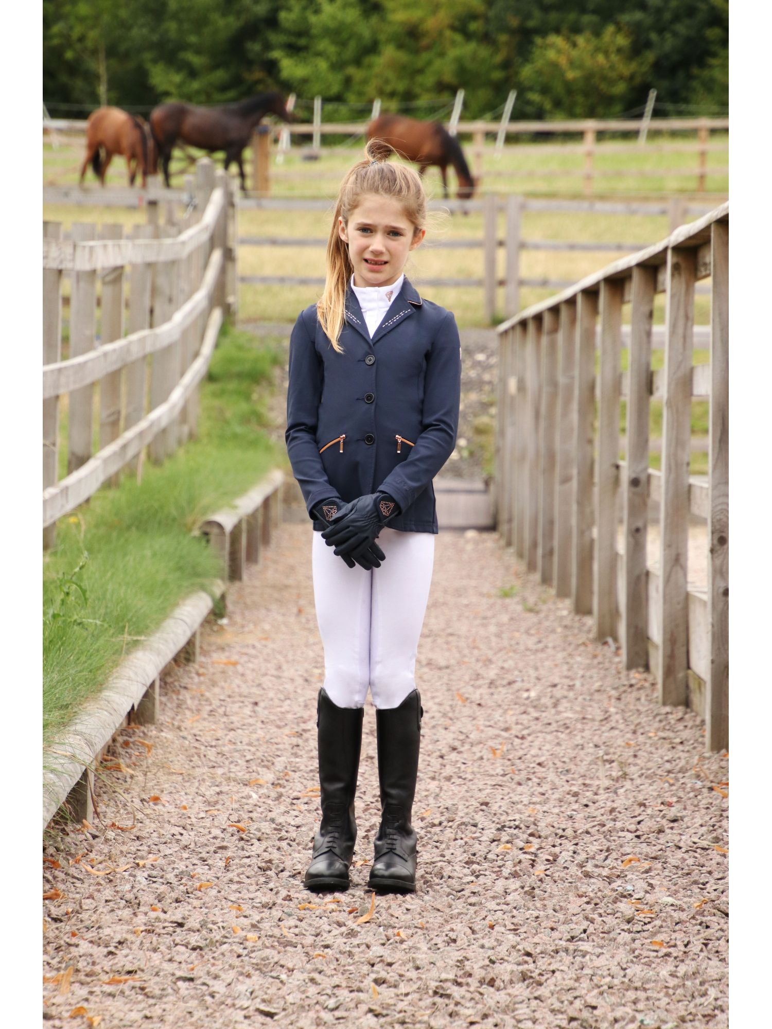 Buy Hy Equestrian Cadiz Mizs Show Jacket - Navy/Rose Gold from £85.55