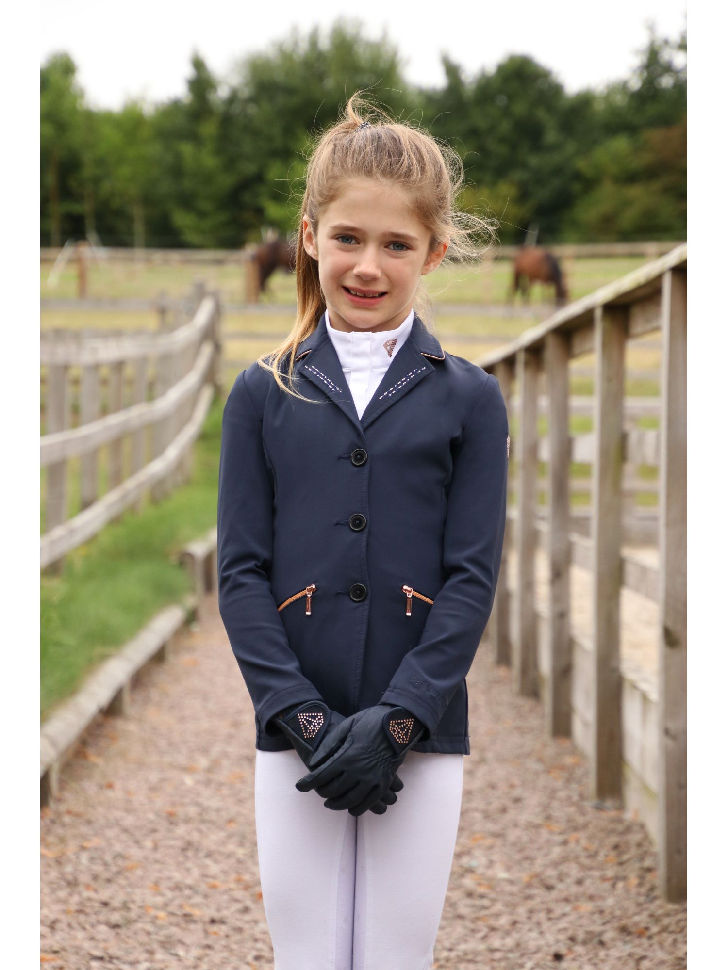 Buy Hy Equestrian Cadiz Mizs Show Jacket - Navy/Rose Gold from £85.55