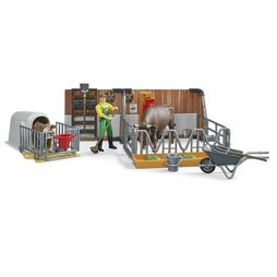 Bruder BWorld Cow &amp; Calf Barn With Farmer 1:16