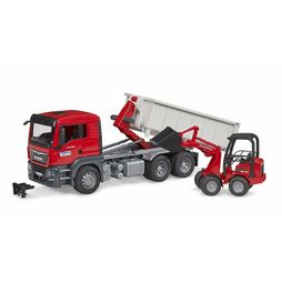 Bruder MAN TGS truck with Roll-Off Container and Schäffer Yard Loader 1:16