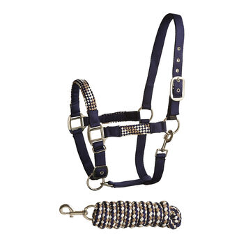 Bitz Soft Handle Two Tone Headcollar/Lead Rope Navy/Taupe