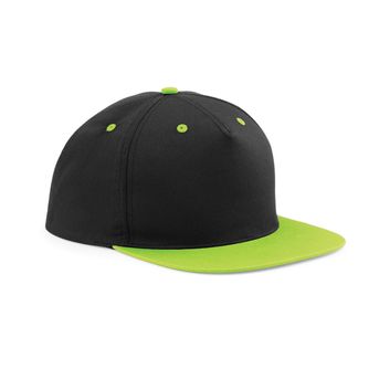 Beechfield  5 Panel Contrast Snapback Black/Lime Green