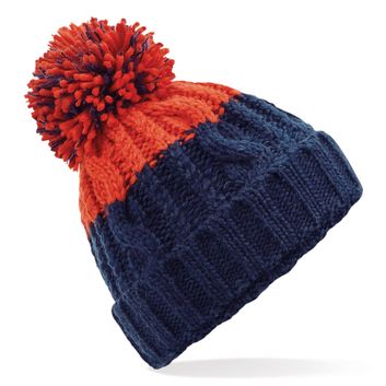 Beechfield  Apres Beanie Oxford Navy/ Fire Red