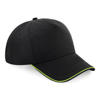 Beechfield  Authentic 5 Panel Cap - Piped Peak Black/Lime Green