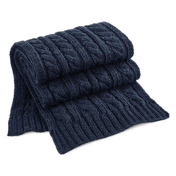 Beechfield  Cable Knit Melange Scarf Navy Blue