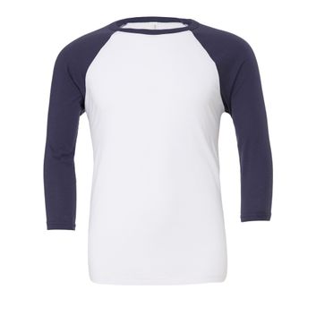 Bella Canvas Unisex 3/4 Sleeve Baseball Tee White/Navy