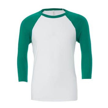 Bella Canvas Unisex 3/4 Sleeve Baseball Tee White/Kelly Green