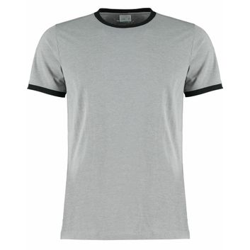 Kustom Kit Fashion Fit Ringer Tee Light Grey Marl/ Black