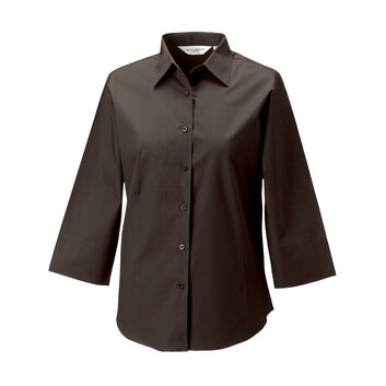 Russell Collection Ladies' 3/4 Sleeve Easy Care Fitted Shirt Chocolate