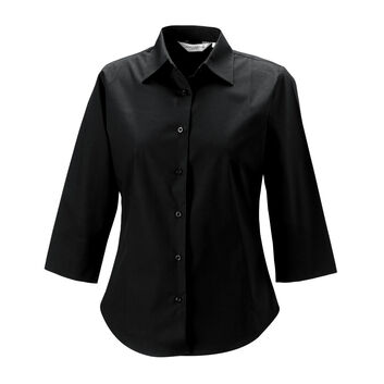 Russell Collection Ladies' 3/4 Sleeve Easy Care Fitted Shirt Black