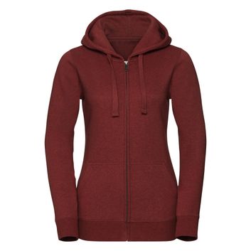 Russell Ladies' Authentic Melange Zipped Hood Sweat Brick Red Melange